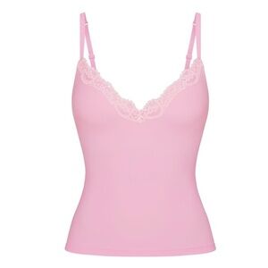 New SKIMS Bubblegum Pink Lace Trim Push Up Camisole Tank XL